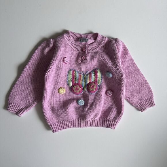 Vintage Talbots Kids Henley Sweater Baby Size 18 Months Pink Bows Flowers - Picture 5 of 8